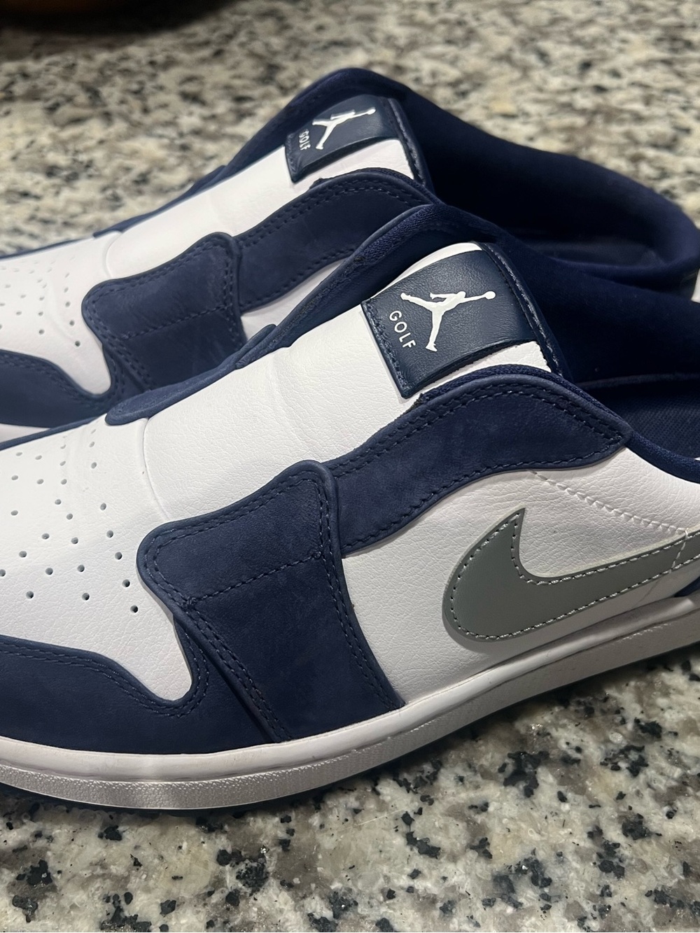 Nike Navy & White Slip-On Golf Sneakers with Gray Swoosh